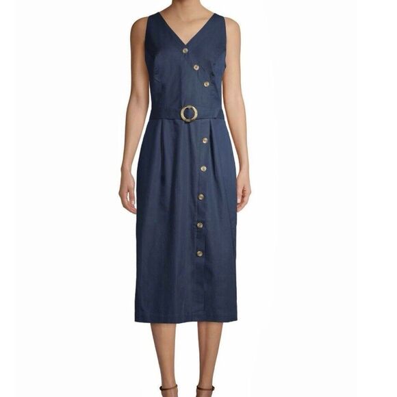 Time And Tru Dress Womens Size Medium Size 8-10 Blue Belt Cove Boho Bohemian - Picture 1 of 11